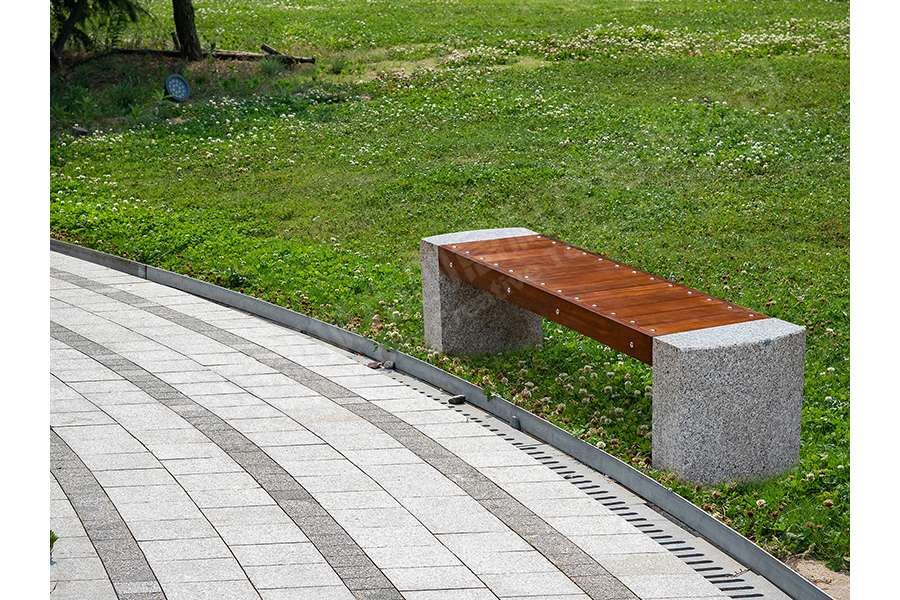 石材公园椅,户外长凳,防腐木实木坐凳