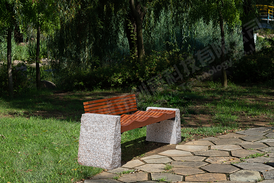 石材户外公园椅,实木长椅,景观座椅