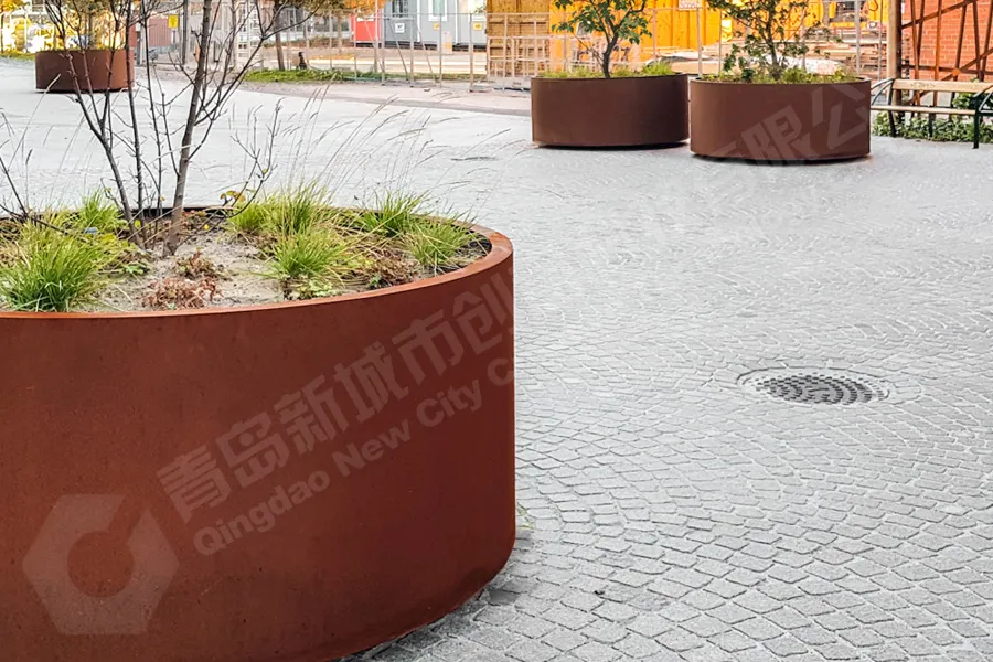 锈板树池花箱,户外铁艺花坛,室外树池大花盆花槽