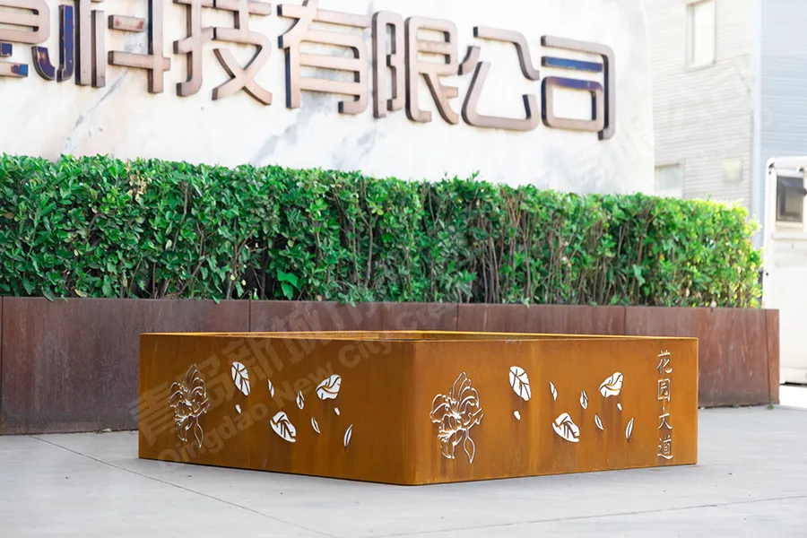铁艺花箱,锈板花箱,锈板户外花箱定制,镂空锈板花坛
