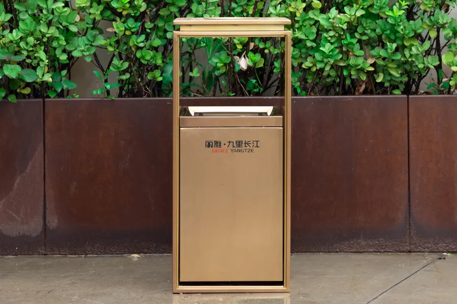 真空镀膜垃圾箱,不锈钢垃圾桶,电镀玫瑰金果皮箱,户外带烟灰缸果皮箱