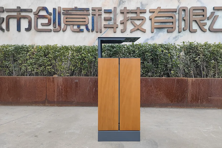 单桶户外垃圾箱,公园垃圾桶,钢木果皮箱,室外铁艺垃圾箱