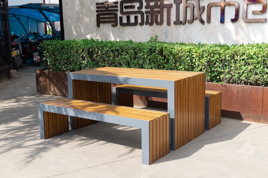 户外公园桌椅,防腐木组合坐凳,公园休闲长椅
