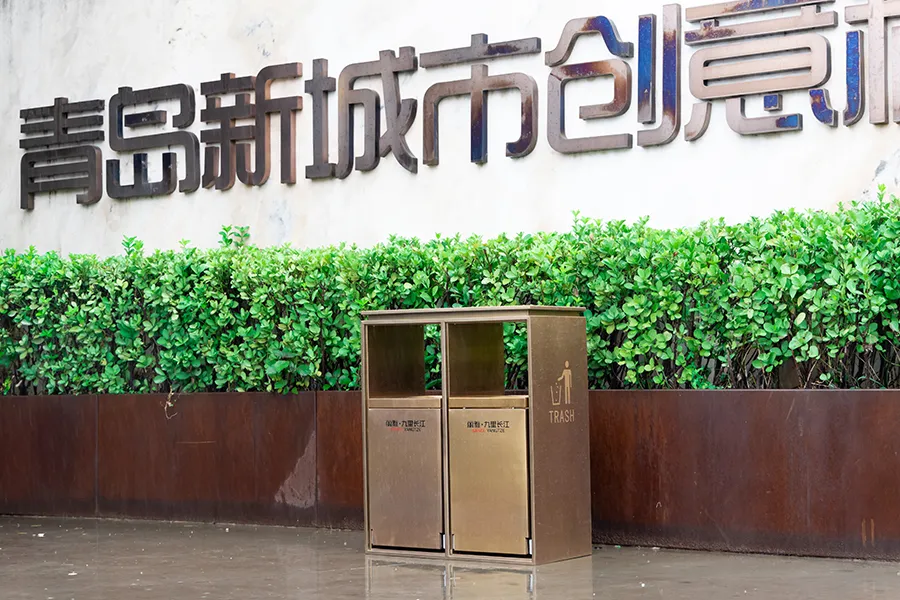 真空镀膜垃圾箱,玫瑰金分类垃圾桶,不锈钢垃圾桶,几何城市果皮箱