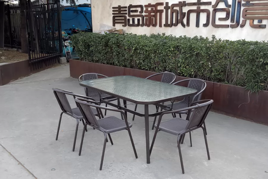 户外庭院桌椅,户外桌椅带伞,室外遮阳伞组合桌椅