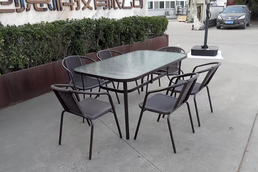 户外庭院桌椅,户外桌椅带伞,室外遮阳伞组合桌椅